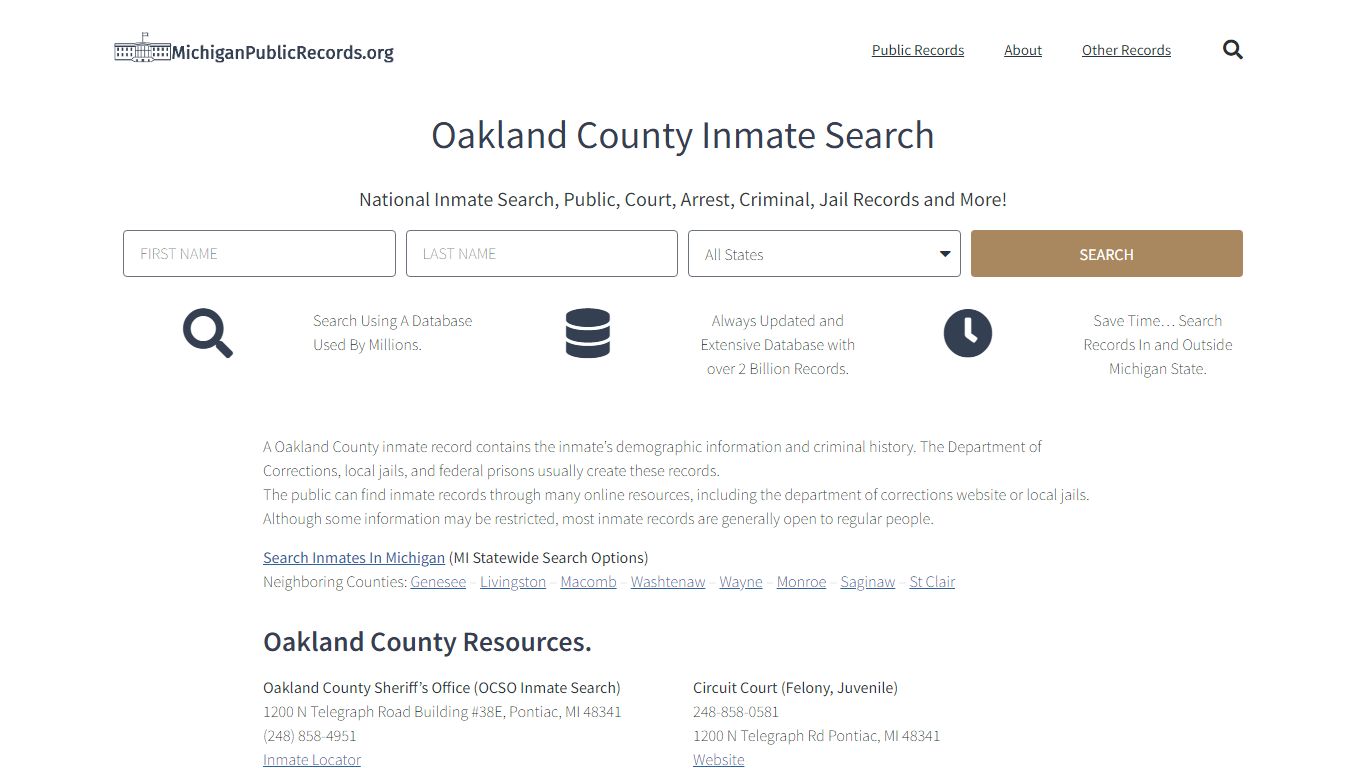 Oakland County Inmate Search - OCSO Current & Past Jail Records